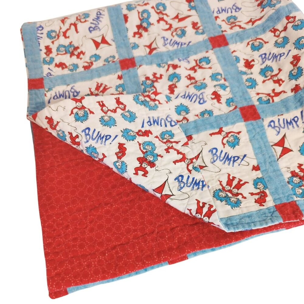 Handmade Dr Seuss Thing 1 Thing 2 Baby Lap Quilt Patchwork Design 34 x 33 Inches